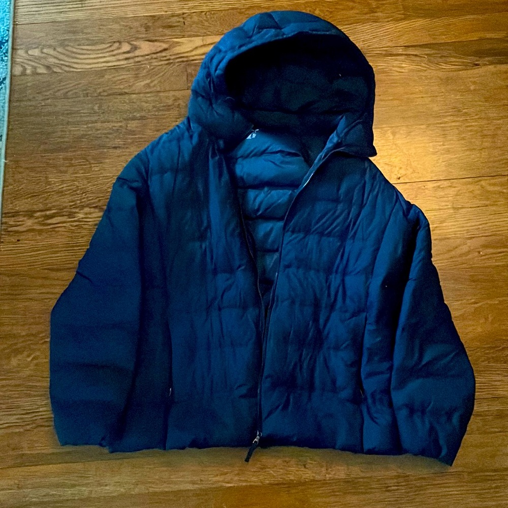 Blue puffer coat